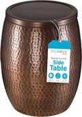 BIRDROCK HOME 20 in Metal Storage Side Table | Hammered | 15.96 in D | End Tables | Home Furniture | Removable Lid | Copper Antique