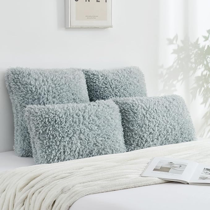 FUTEI Light Blue Decorative Throw Pillow Covers 22x22 Inch Set of 2,Soft Fluffy Faux Wool Fur Boucle Textured Cushion Case,Modern Home Decor for Couch Bed Living Room Office