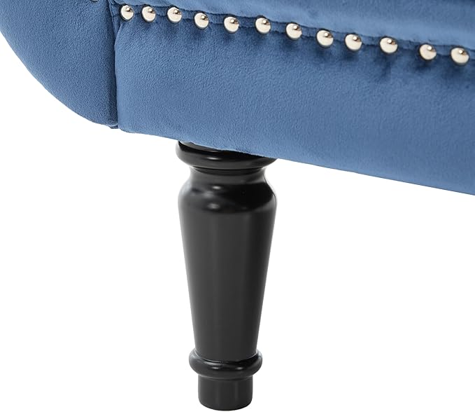 Christopher Knight Home Aurora Velvet Chaise Lounge Indoor with 2 Bolster Pillows, Upholstery Entryway Bench with Nailhead Trim & Curved Arms, End of Bed Bench Ottoman and Wooden Legs, Dark Blue