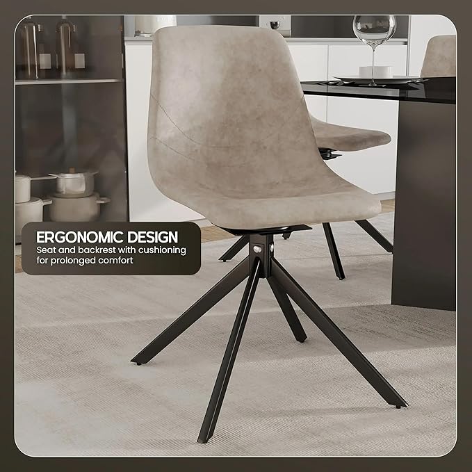 LeisureMod Markley Swivel Leather Dining Side Chair with Durable Iron Legs – Comfortable Accent Chair for Kitchen, Dining Room, or Office Set of 4