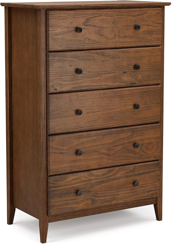 Grain Wood Furniture Greenport 5-Drawer Chest, Solid Wood with Brushed Walnut Finish