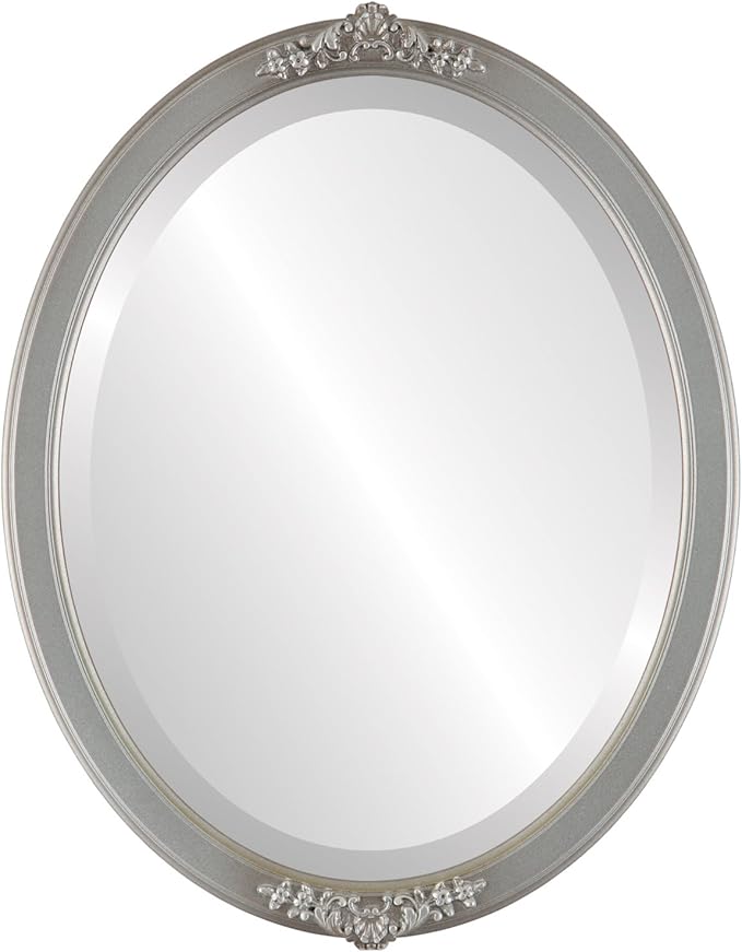 OVALCREST Oval Beveled Wall Mirror for Home Decor - Athena Style - Silver Shade - 18" x 14" Outside Dimensions