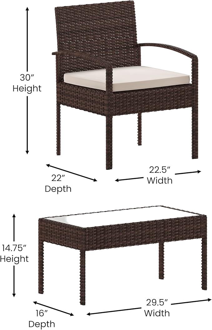 Flash Furniture Aransas Series 4 Piece Brown Patio Set with Steel Frame and Beige Cushions
