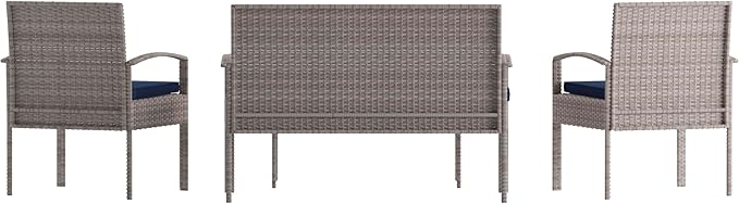 Flash Furniture Aransas Series 4 Piece Gray Patio Set with Steel Frame and Navy Cushions