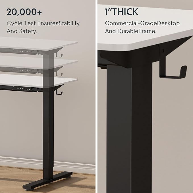 FLEXISPOT EN1 Whole-Piece Standing Desk, 55 x 28 Inches Electric Stand Up Desk for Workstation and Home Office (Black Frame + 55" White Top, 2 Packages)