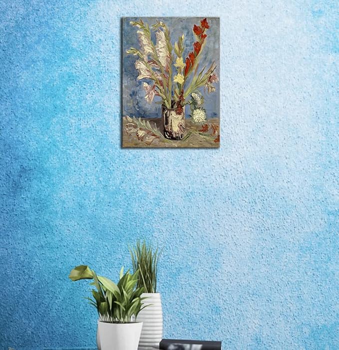 Wieco Art Vase with Gladioli and China Asters by Van Gogh Famous Oil Paintings Reproduction Modern Floral Giclee Canvas Prints Artwork Abstract Flowers Pictures on Canvas Wall Art