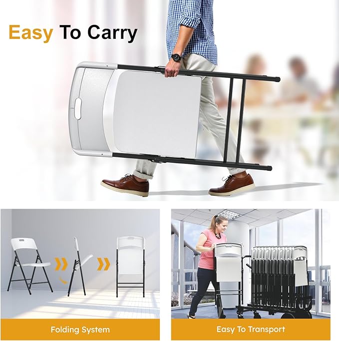 16 Pack Folding Chairs, 700lbs Capacity Heavy Duty Folding Chair with Reinfoced Steel Frame for Indoor/Outdoor Use, White Plastic Foldable Chairs for Party, Patio, Meeting, Wedding and School