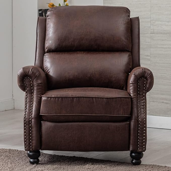 CANMOV Pushback Recliner Chair Set of 2，Leather Armchair Push Back Recliner with Rivet Decoration Single Sofa Accent Chair for Living Room, Reddish Brown
