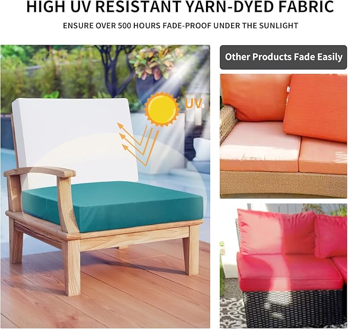Easy-Going Waterproof Patio Cushion Covers 24x22x4 inch 4 Pack Replacement Non-Slip Outdoor Seat Cushion Slipcover with Zipper. Teal