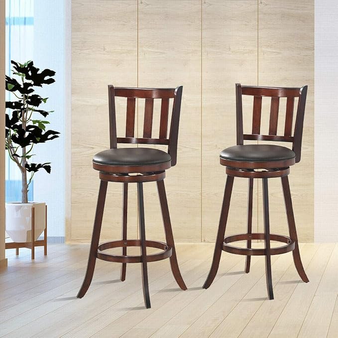 COSTWAY Bar Stools Set of 2, Counter Height Dining Chair, Fabric Upholstered 360 Degree Swivel, PVC Cushioned Seat, Perfect for Dining and Living Room (Height 29.5''-Set of 2)