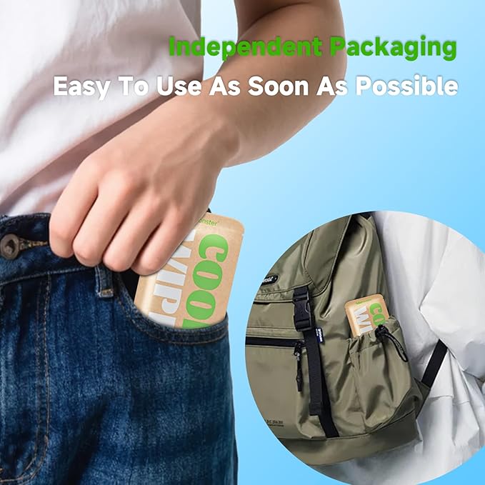 Cooling Body Wipes, Individually Wrapped Biodegradable Shower Wipes, Cooling Towels for the Gym, Workout, Hiking, Travel, and Sport, Oversized and Extra-Thick (12, Mint Chill)