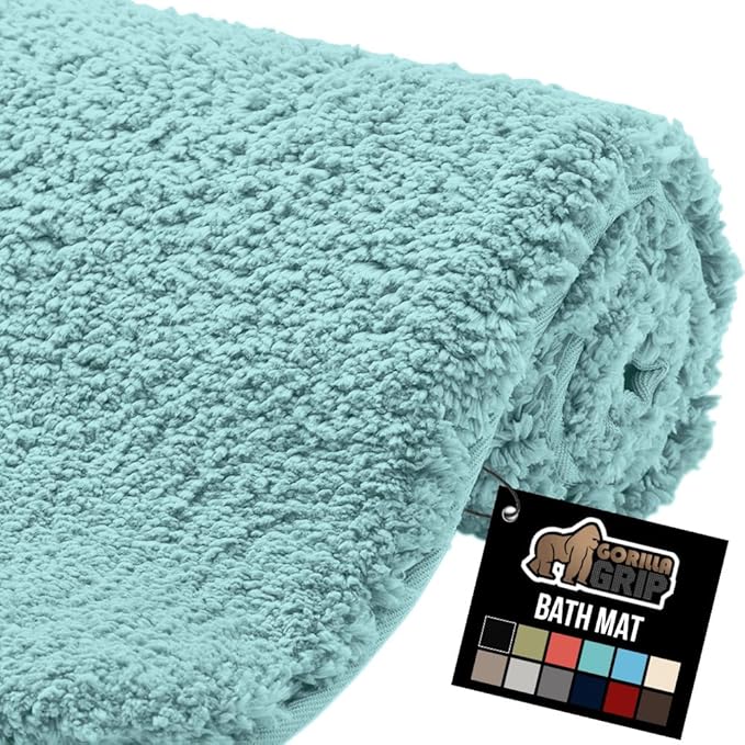 GORILLA GRIP Bathroom Rugs, 30x20, Ultra Soft Absorbent Mat, Thick Plush Bath Rug, Machine Washable, Microfiber Quick Dry, Mats for Shower, Bathtub and Floor, Home Decor Accessories, Spa Blue