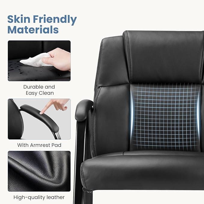 NEWBULIG Waiting Room Guest Chairs Set of 4, Stationary Office Reception Chairs No Wheels, Comfy Padded Arms and Seld Base, for Conference Room Lobby Home Computer Desk Bedroom Elderly, Black