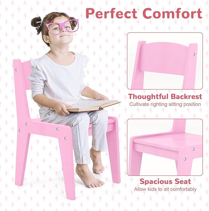 HONEY JOY Kids Vanity with Lights, Little Girls Vanity Set with Mirror and Stool and Lights, Wooden Princess Makeup Dressing Table, Storage Cabinet, Pretend Play Kids Vanity Table and Chair Set(Pink)
