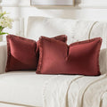 FUTEI Burgundy Velvet Decorative Throw Pillow Covers 12x20 Set of 2,Soft Cozy Edge with Tassels Lumbar Pillow Cases,Boho Modern Home Decor for Couch Bed Living Room