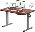 FLEXISPOT EN1 One-Piece Adjustable Stand Up Desk - 48 x 30 Inches Electric Standing Desk with Seamless Desktop (Silver Frame + Mahogany Top, 2 Packages)