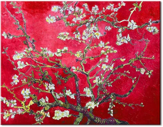Wieco Art Large Red Almond Blossom Tree Vincent Van Gogh Paintings Reproduction Canvas Prints Wall Art for Home Decor and Wall Decor Classical Flowers Pictures Artwork