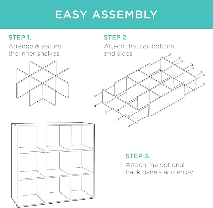 Best Choice Products 9-Cube Storage Organizer, 13.5in Shelf Opening, Bookcase, Display Shelf, Customizable w/ 3 Removable Back Panels – Dark Gray