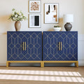 HLR Accent Cabinet with Gold Trim Set of 2,Storage Cabinet with 2 Doors,Modern Wooden Sideboard for Living Room, Kitchen, Office and Hallway(Blue)