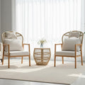 Modern Living Room Chairs, Accent Chairs Set of 2 with Coffee Table, Comfy Arm Chair with Cushions, Rattan Reading Lounge Chair with Metal Frame, Armchair for Bedrooom/Indoor/Outdoor, Beige