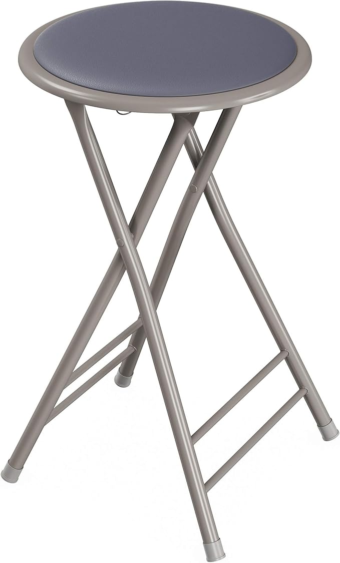 Lavish Home Folding Stool - Backless 24-Inch Stool with 225lb Capacity for Kitchen or Rec Room - Portable Indoor Counter Bar Stools (Gray)