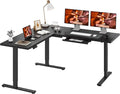 L-Shaped Standing Desk, 71 x 63 Inches Height Adjustable Desk with Storage, Sit and Stand up for Work Office Home, Ergonomic Rising Computer Table for Home Office with Splice Board, Black