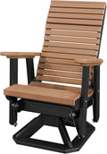 DutchCrafters Modern Horizontal Slat High Back Poly Adirondack Swivel Glider Outdoor Patio Chair (Black & Cedar)