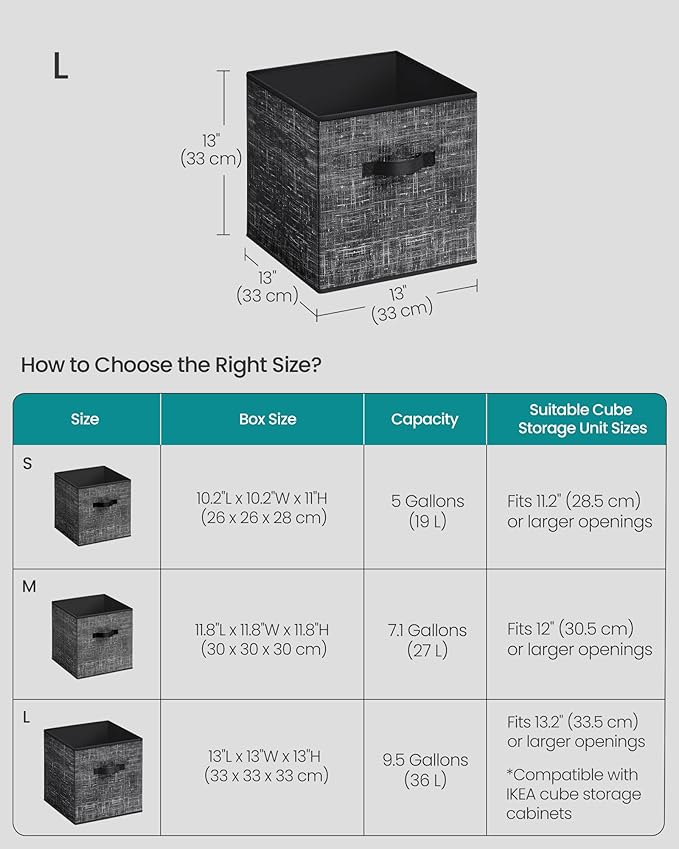 SONGMICS Storage Cubes, 13 x 13 x 13 Inches Non-Woven Fabric Bins with Double Handles, Set of 10, Closet Organizers for Shelves, Foldable, for Clothes, Ink Black UROB133B01