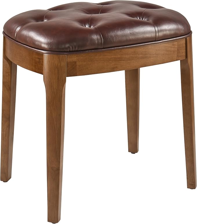 MODERION Vanity Stool Bench with Upholstered, Modern Luxury Wood Stool ,Ottoman Shoe Bench for Living Room, Vanity, Entryway, 19.3"L x 14.9"W x 19.3"H Easy Assembly, Beeswax Leg & Wine Red FD-HNY-WR