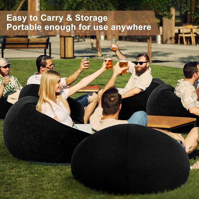 Realspring 12 Pcs Bean Bag Chairs for Adults Inflatable Chairs with Electric Air Pump,Blow up Couch Folding Portable Inflatable Couch Lazy Sofa for Reading Living Room Camping (Black)