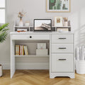 4 EVER WINNER White Desk with Drawers, Small Desk with File Drawer for Small Spaces, Writing Desk with Monitor Stand Wood Table for Study Home Office, White