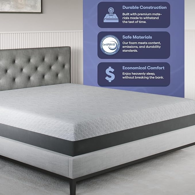 Celestial Sleep Gel Memory Foam Mattress in a Box, Made in The USA, CertiPUR-US® Certified Foam, Oeko-Tex, and Fiberglass-Free Certified Bed, 8 inch Firm - King