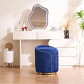 Swivel Vanity Stool with Back Comfy Vanity Chair with Gold Base Modern Round Stool for Makeup Vanity Ottoman Foot Rest for Bedroom livingroom (Navy)