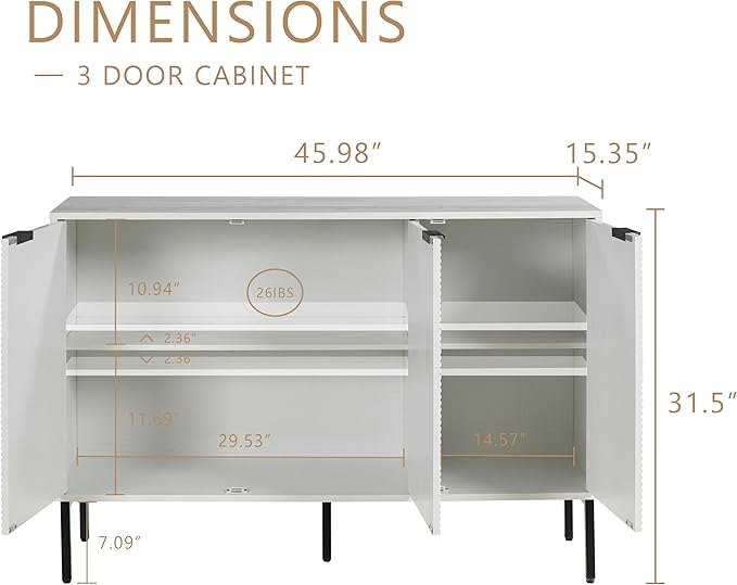 Kitchen Buffet Storage Cabinet Set of 2, Modern 3 Door Coffee Bar with Shelves, Wooden Fluted Entryway Cabinet for Dinning Room, Living Room (2, Embossed White)