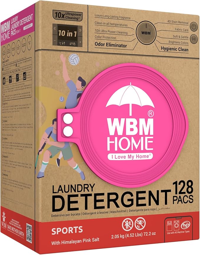 WBM Laundry Detergent Pods, Autumn Scent – 128 Pods in Recycleable Packaging for 10x Ultra Power Cleaning, Odor Defense for Activewear & Sports Shirts