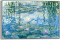 Wieco Art Extra Large Silver Framed Canvas Print Water Lilies by Claude Monet Paintings Reproduction Modern Canvas Wall Art for Home and Office Decoration Abstract Artwork