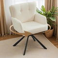 Fabric Dining Chair Modern Upholstered Swivel Dining Room Chairs Comfy Accent Armchair with Mid Back, Desk Arm Chair No Wheels for Kitchen/Living Room/Dining Room, White