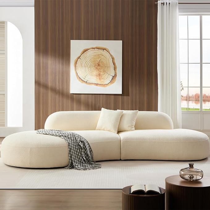 135.4" Oversized Curved Sofa, Modern Minimalist Comfy Sectional Couch, Upholsted Boucle Luxury Sofas Chaise, 6 Seater Modular Couches for Living Room Home Office Apartment(Left Facing,Beige)