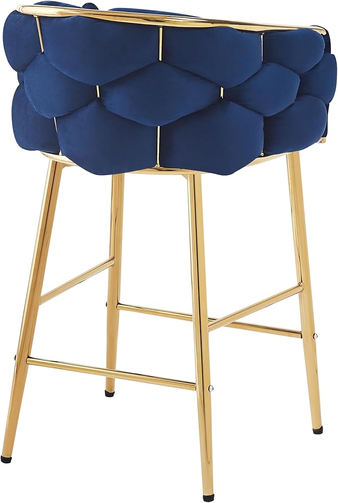 Christopher Knight Home Barrel Counter Stools,Velvet Counter Height Barstools, Modern Luxury Makeup Stool Upholstered Chairs with Gold Legs(Set of 2),Blue