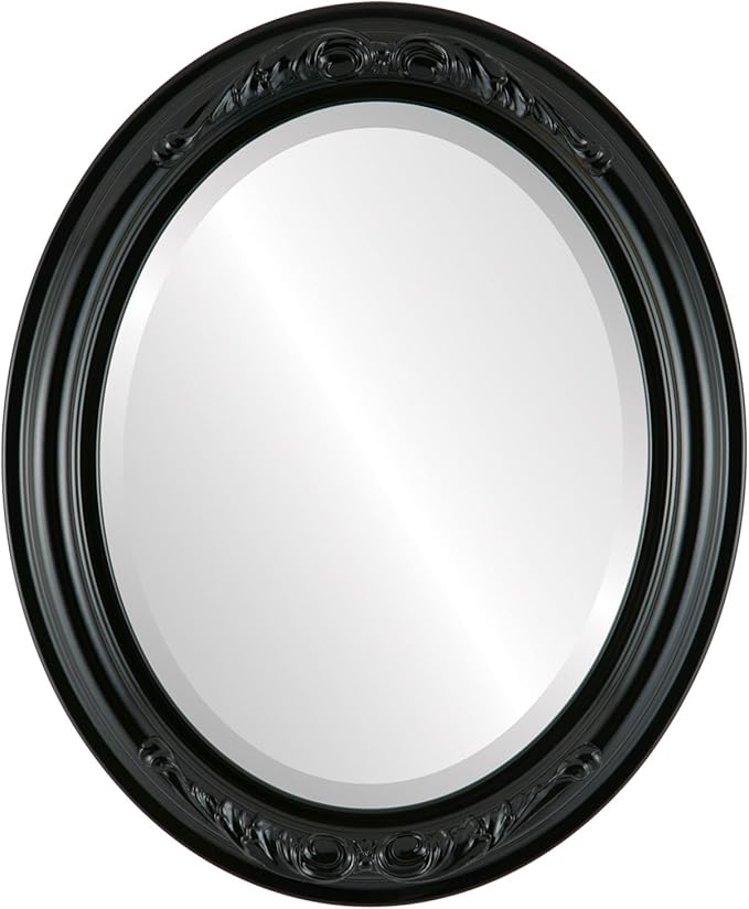 OVALCREST Oval Beveled Wall Mirror for Home Decor - Florence Style - Gloss Black - 28" x 22"
