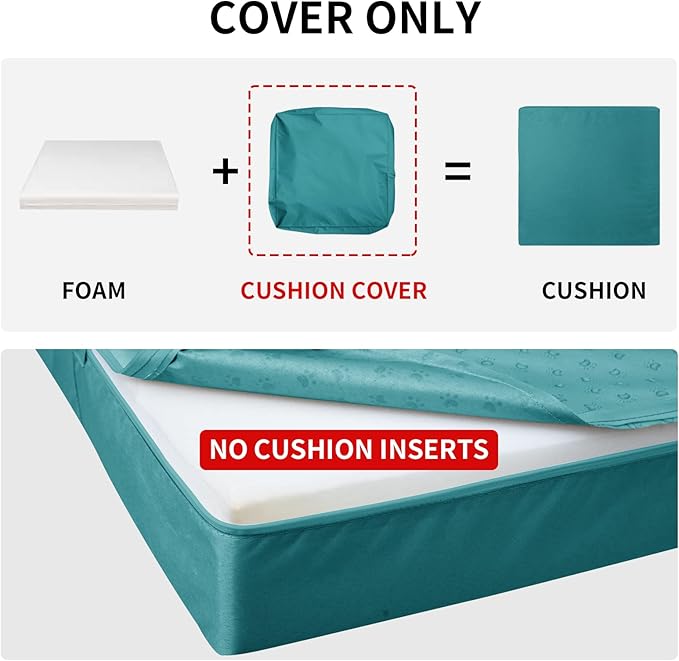 Easy-Going Waterproof Patio Cushion Covers 20x18x4 inch 4 Pack Replacement Non-Slip Outdoor Seat Cushion Slipcover with Zipper. Teal