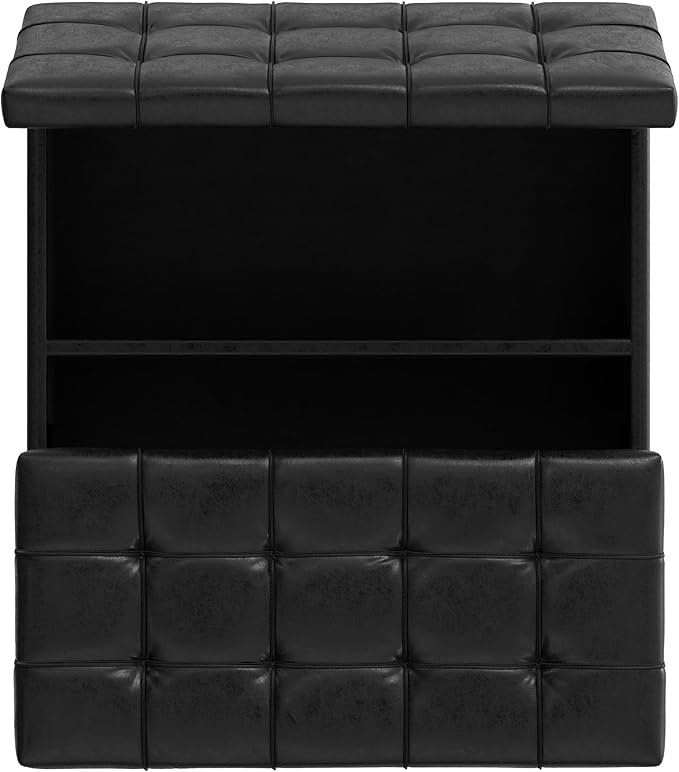 SIMPLIHOME Harrison Large Coffee Table Storage Ottoman - 40 inch Wide Upholstered Vegan Leather Square Lift-Top Ottoman in Distressed Black, Transitional Bench for Living Room with Sturdy Base