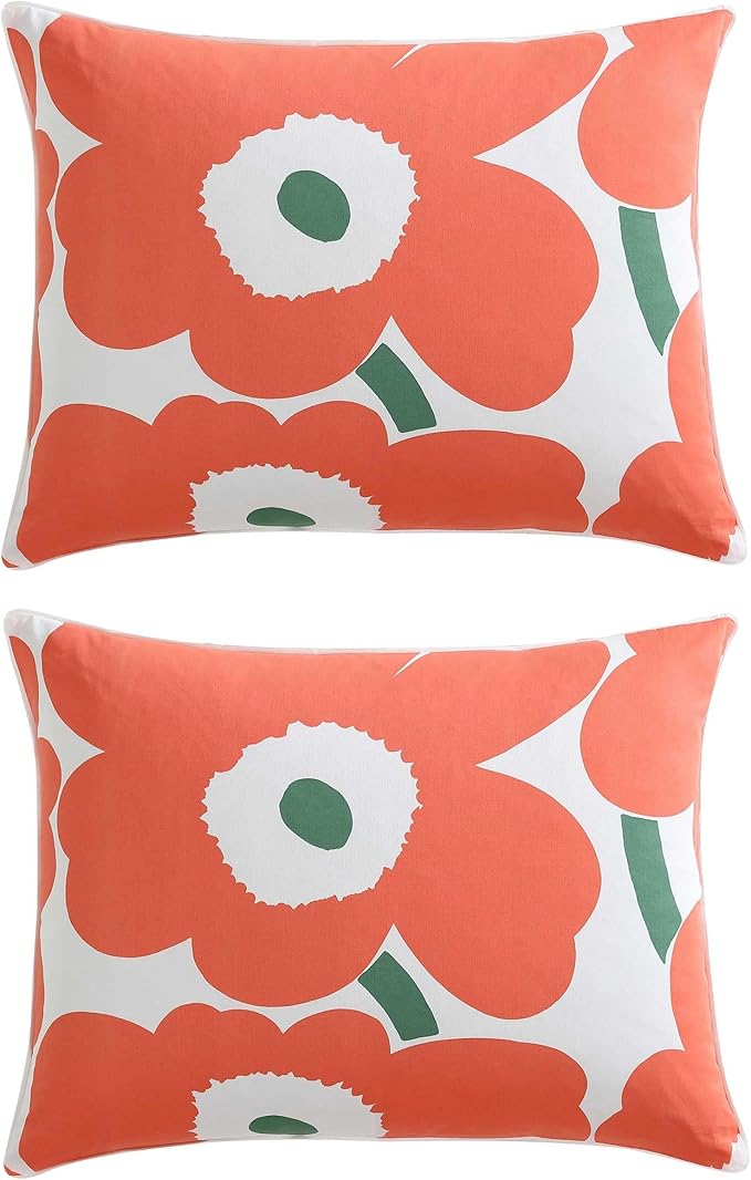 Marimekko - Duvet Cover Set, Super Soft Organic Bedding, Casual Home Decor (Unikko Orange, Full/Queen)
