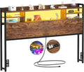 Aheaplus Headboard for Queen Size Bed with Storage, Headboards with LED Light, Power Outlets, USB Ports Queen Size Head Board, Wood headboard Only Sturdy and Stable Headboards, Modern, Rustic Brown