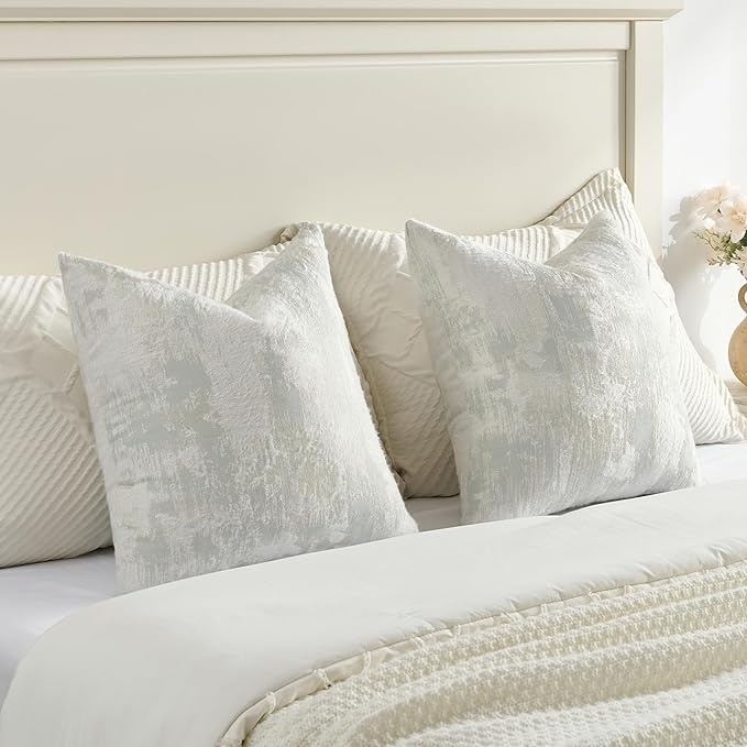 FUTEI Light Blue White Decorative Throw Pillow Covers 26x26 Inch Set of 2,Soft Faux Cashmere Jacquard - Textured & Cozy Euro Pillow Shams,Modern Home Decor for Couch Bed Living Room