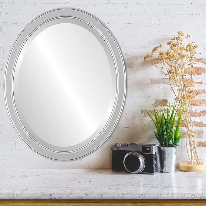 OVALCREST Oval Beveled Wall Mirror for Home Decor - Toronto Style - Silver Spray - 26" x 22"