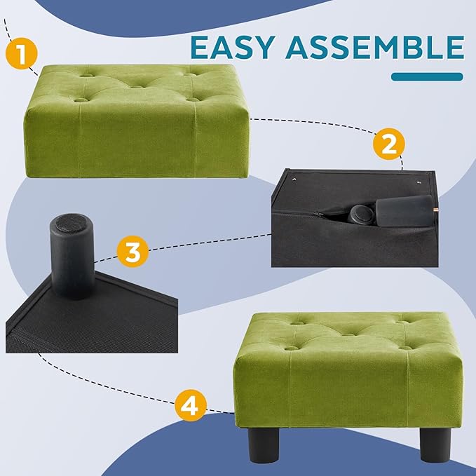 Small Foot Stool Ottoman, Velvet Footstool Ottoman Foot Rest for Couch, Rectangle Footstools and Ottomans Small for Living Room, Entryway (Olive Green)