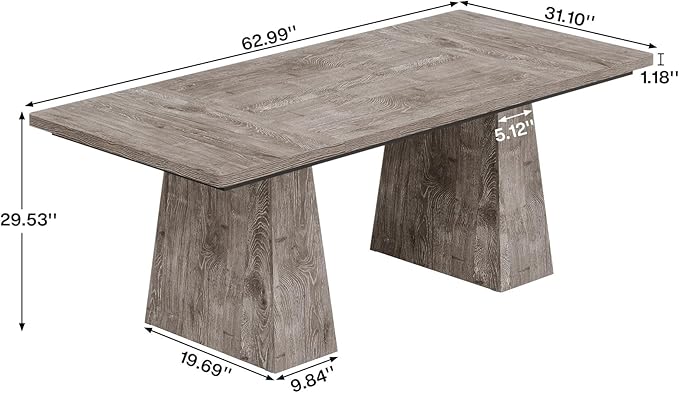 Tribesigns 63-Inch Executive Desk, Large Office Computer Desk with Double Pedestal, Modern Simple Workstations Writing Table Conference Table Business Furniture for Home Office, Grey