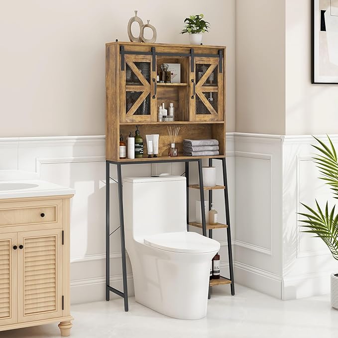 Vabches Over The Toilet Storage Cabinet, Farmhouse Storage Cabinet Over Toilet with Sliding Barn Door，Home Space-Saving Toilet Rack, for Bathroom, Restroom, Laundry
