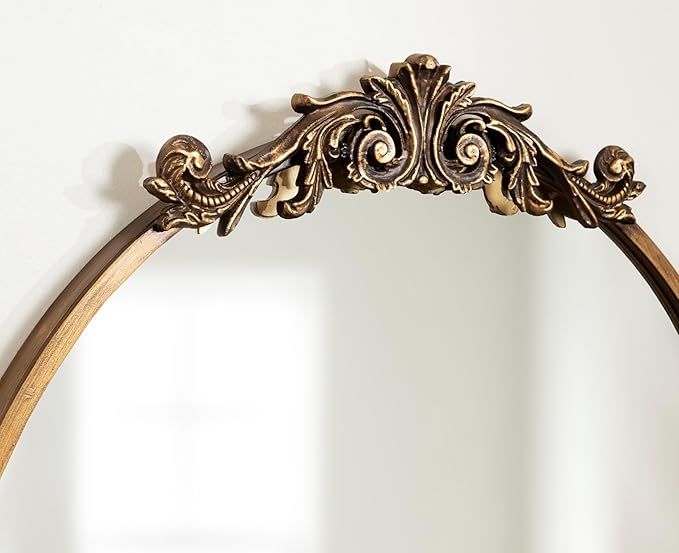 Kate and Laurel Arendahl Ornate Glam Round Mirror; 24 Inch Diameter; Gold; Dramatic Baroque Style Wall Mirror for Vintage Antique Inspired Home Decor Aesthetic